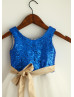 Royal Blue Sequin Ivory Tulle Wedding Flower Girl Dress